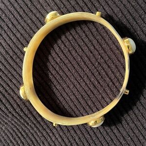 Ashley Pittman Vintage Horn and Gold Tone Metal Bangle Cabochons 
Neutral Color
